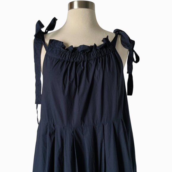 Weekend MaxMara Navy Blue Tiered Cotton Dress 10 Bow Shoulder - Picture 3 of 7